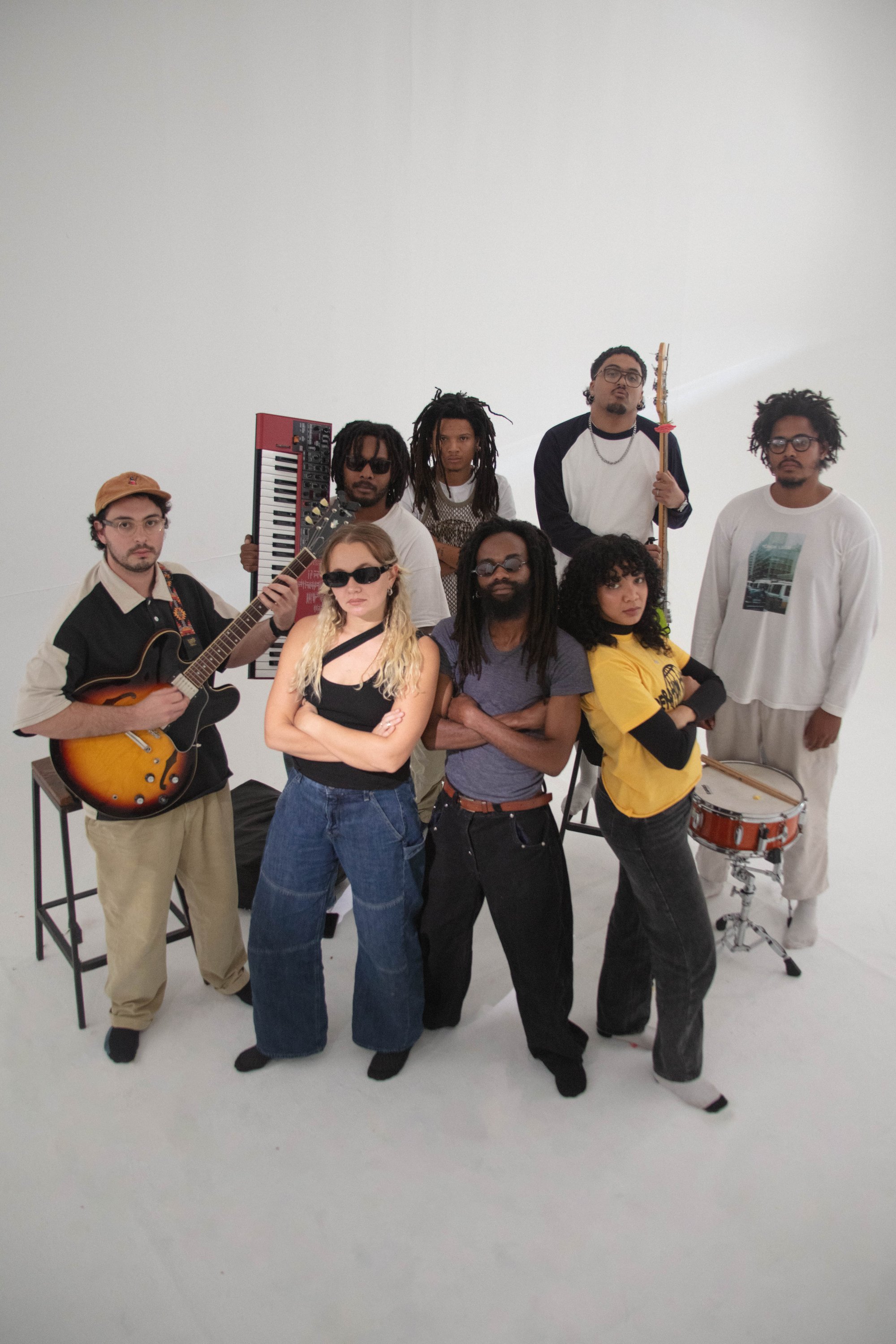 Operation Khataza — full band studio portrait, black and white
